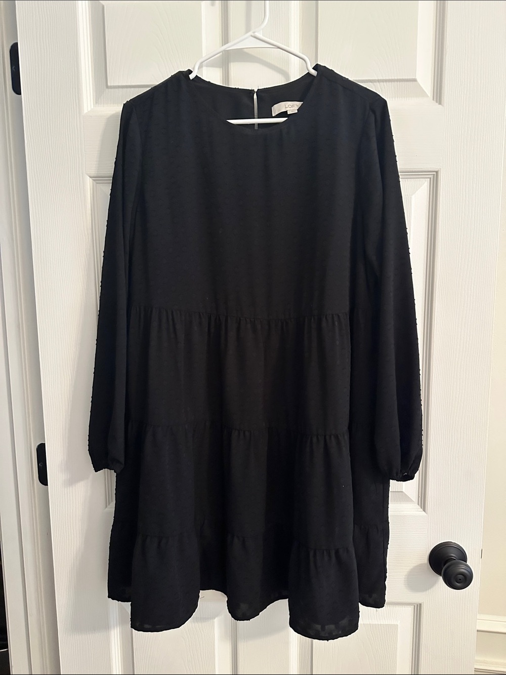LOFT Black Sleeveless Textured Dot Long Sleeve Dress Large